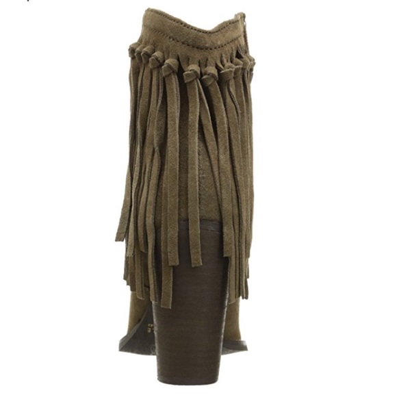Western Suede Knotted Fringe Ankle Bootie - Picture 4 of 6