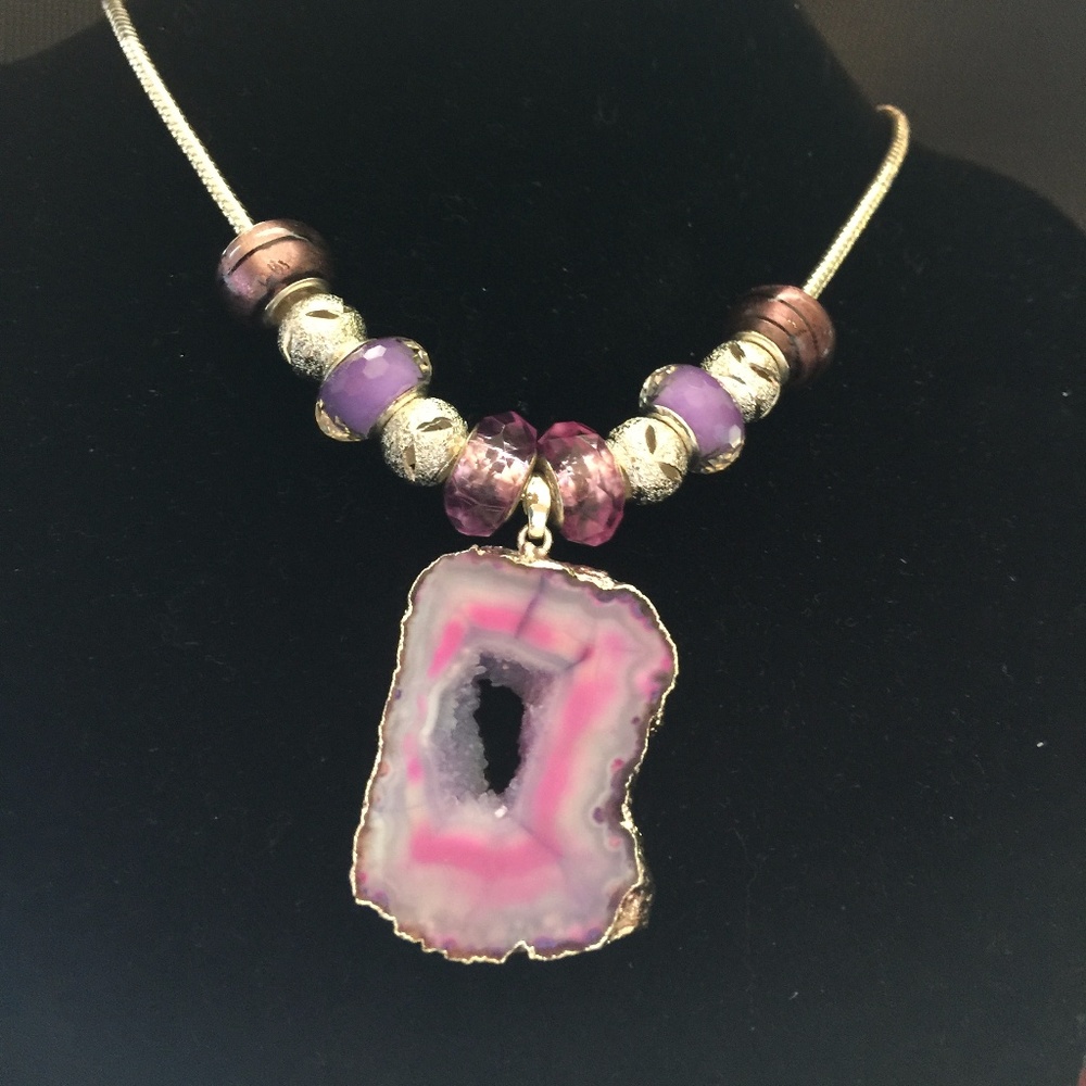 Geode Necklace with Beads