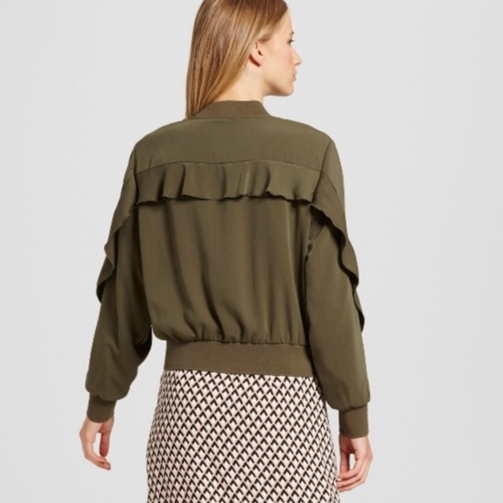 Army Green Ruffled Jacket - Picture 2 of 6