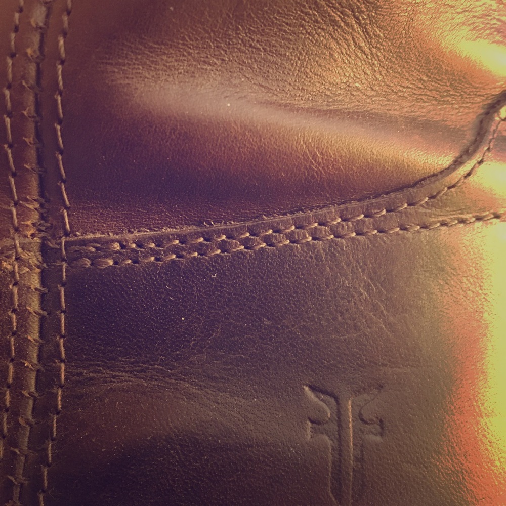 FRYE size 7 extended calf leather brown boot