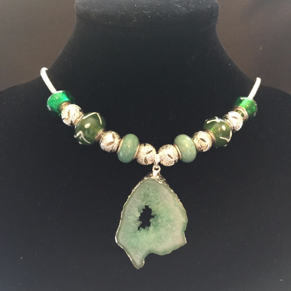 Geode Necklace with Beads