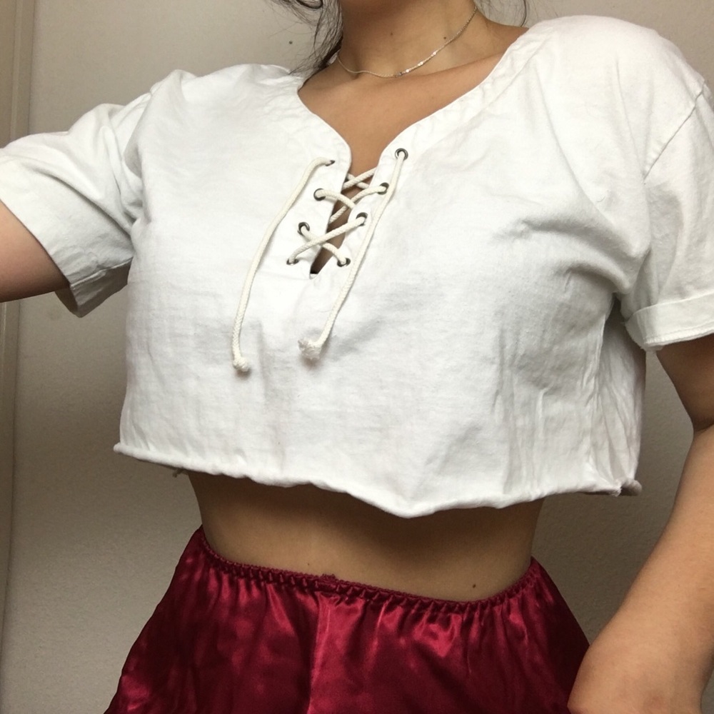 White Lace Up Crop Tee