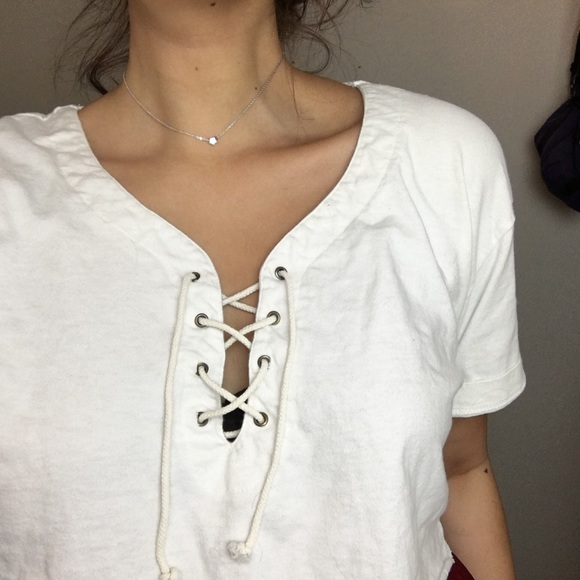White Lace Up Crop Tee - Picture 2 of 4
