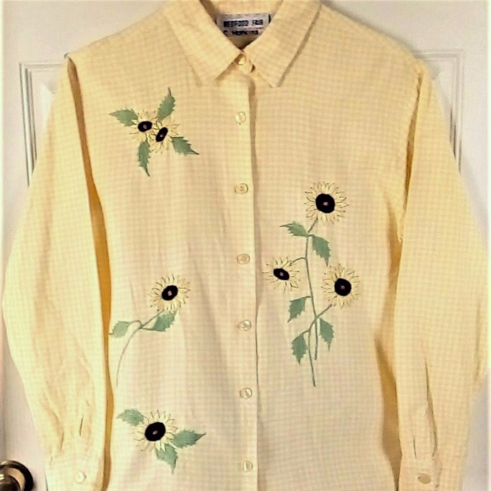 Yellow Gingham Shirt w/ Embroidered Sunflowers
