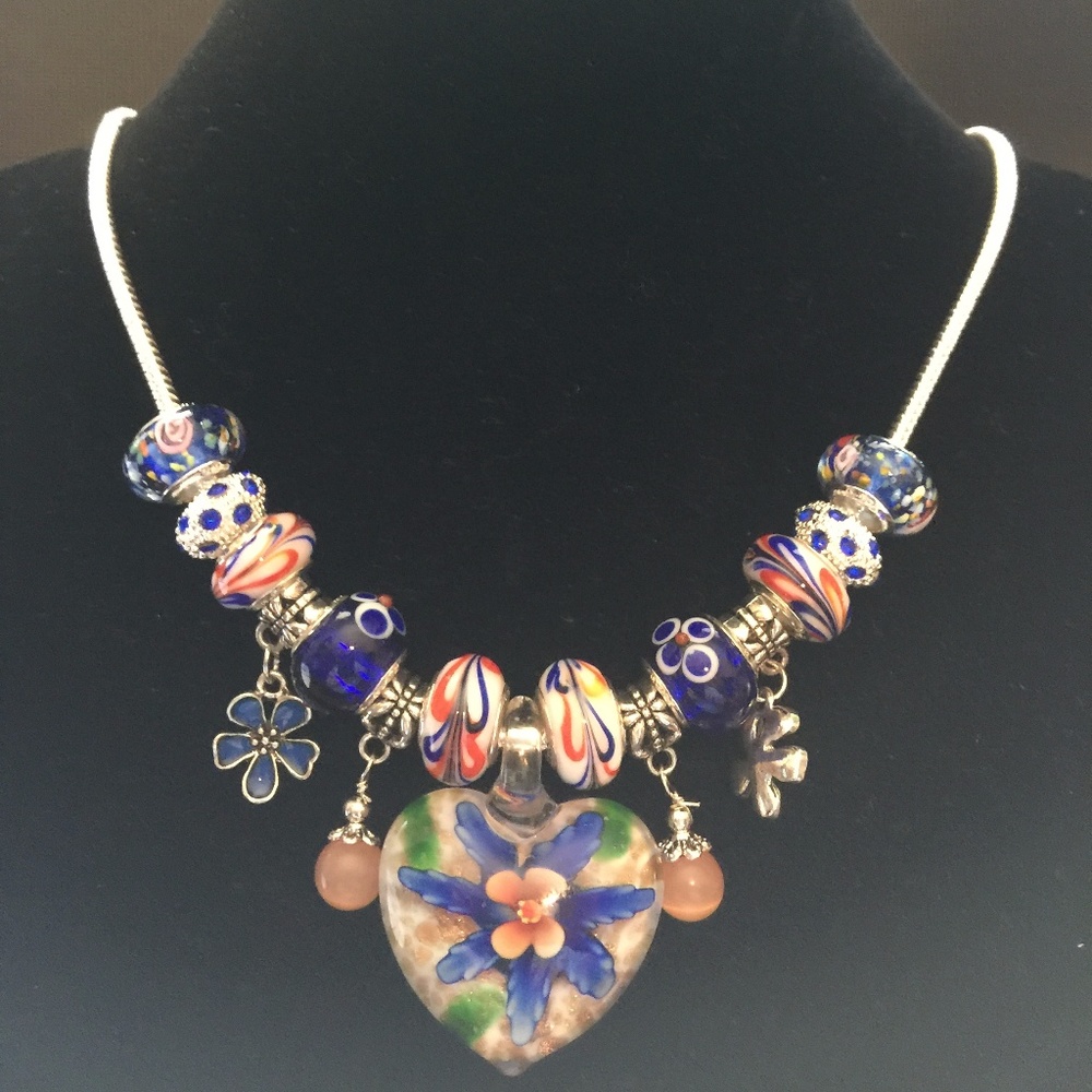 Necklace with Blown Glass Pendant and Beads