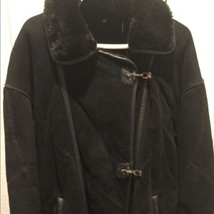 Women's suede coat black size XL fur