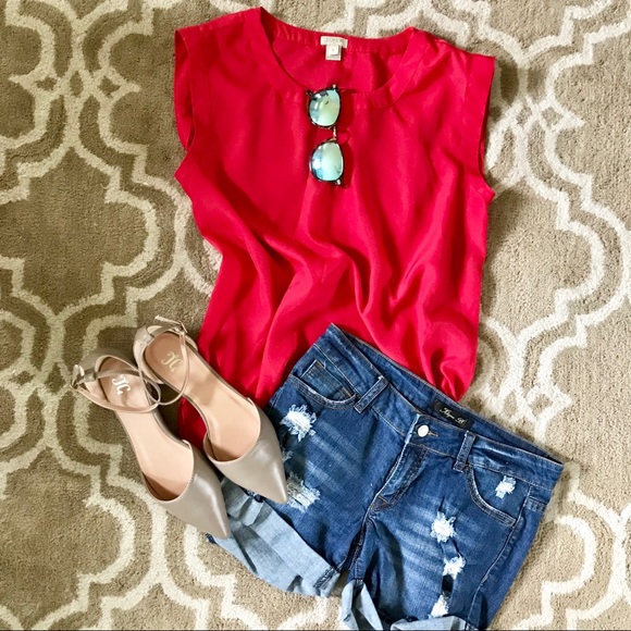 J. Crew Tops - J. Crew Red Sleeveless Blouse