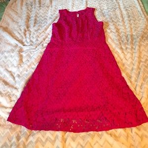 Bright pink all lace knee length shift dress