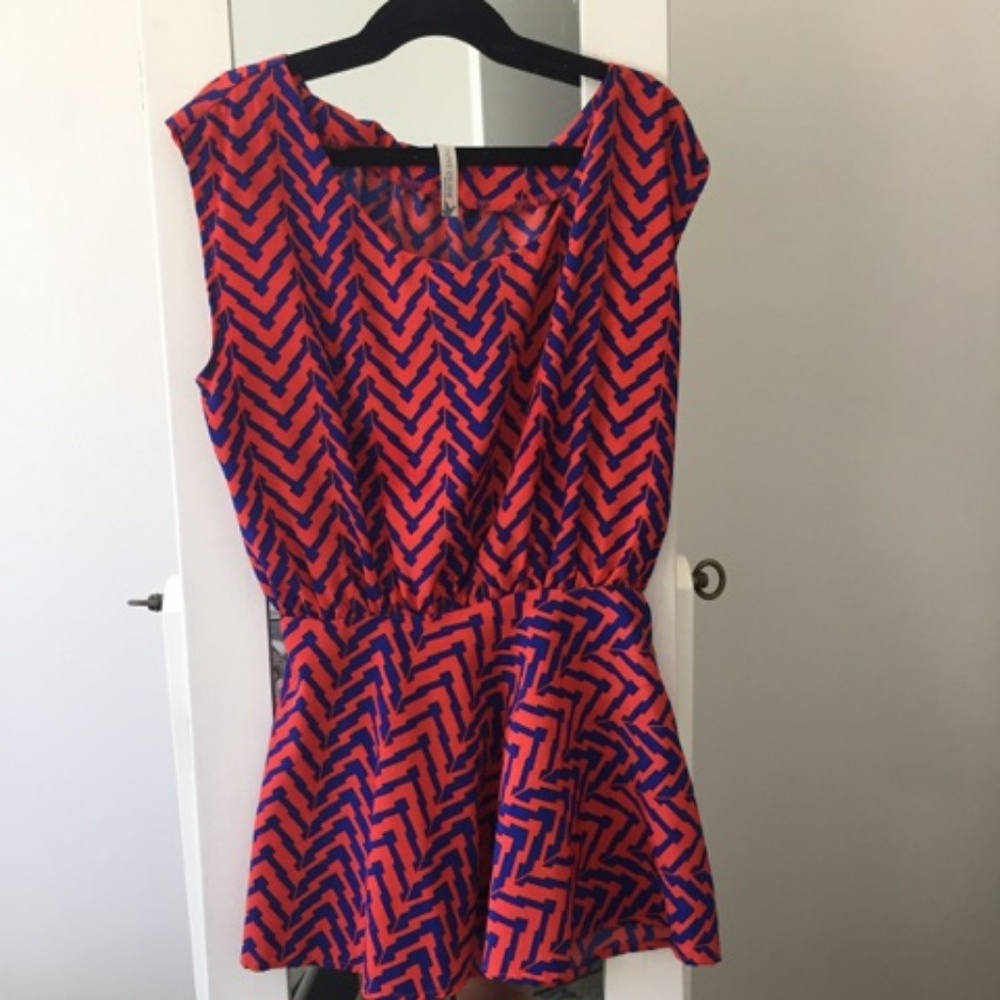 Beauitful Blue and Orange Sleeveless Blouse!