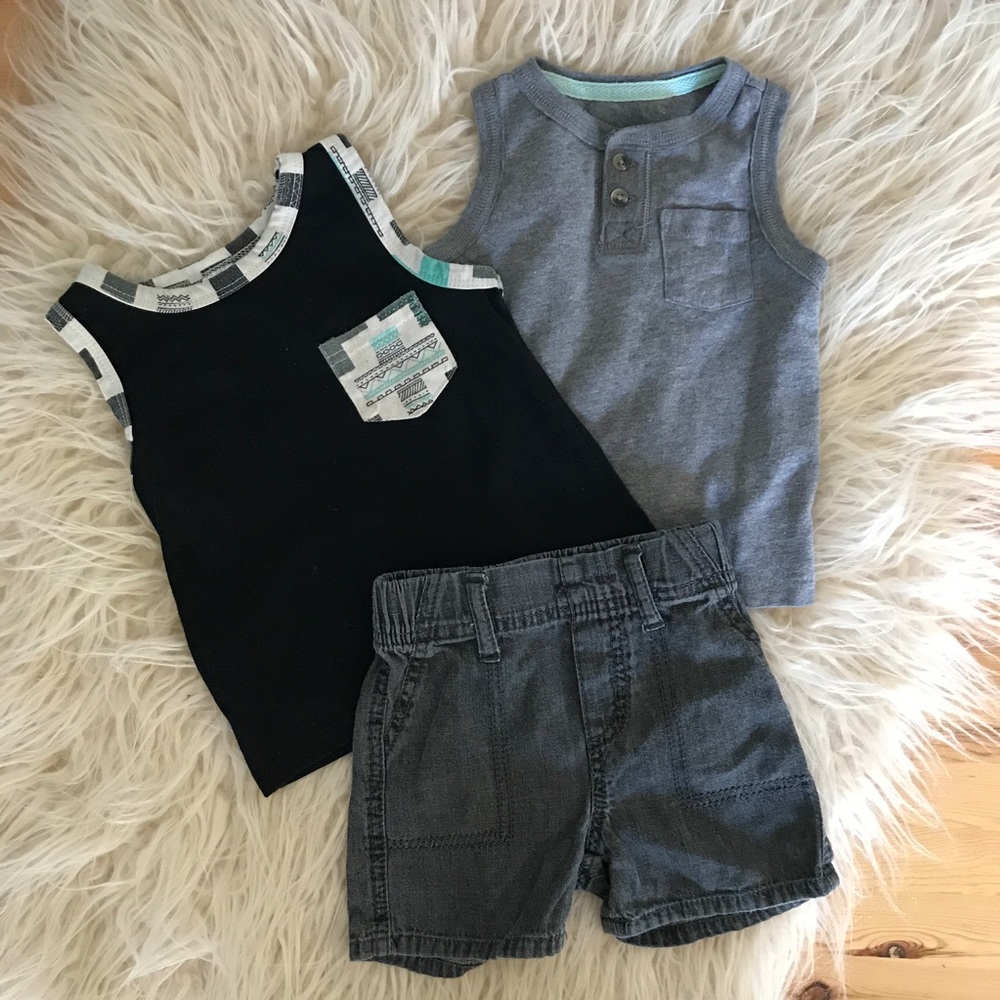 Two tank tops and soft denim shorts