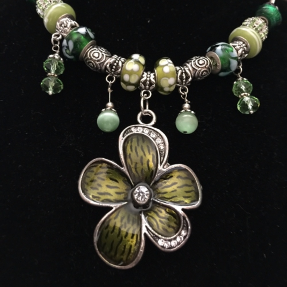 Necklace with a Drop Charm and Beads