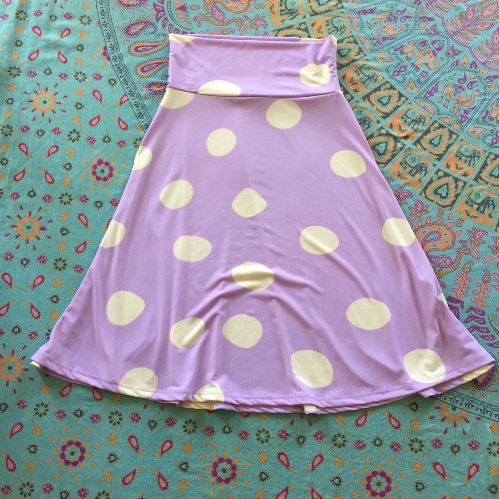 LuLaRoe Purple and White Polka Dot Azure Skirt XS