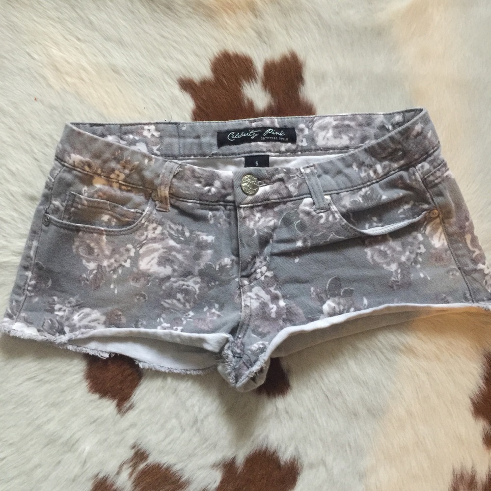 Gray Floral Shorts
