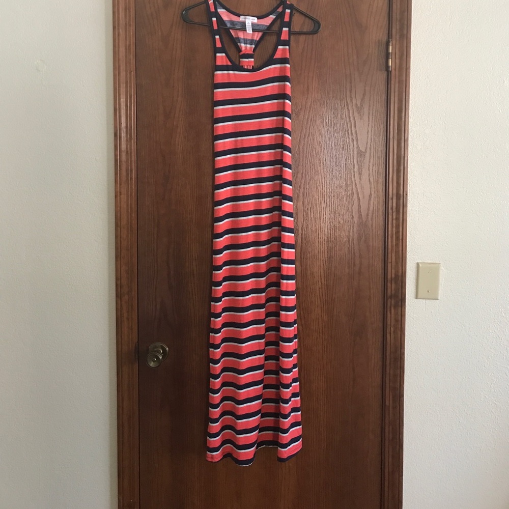 Pink, Blue, & White Striped Maxi Dress