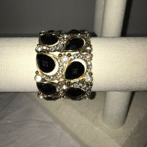 Goldtone black rhinestone stretch bracelet