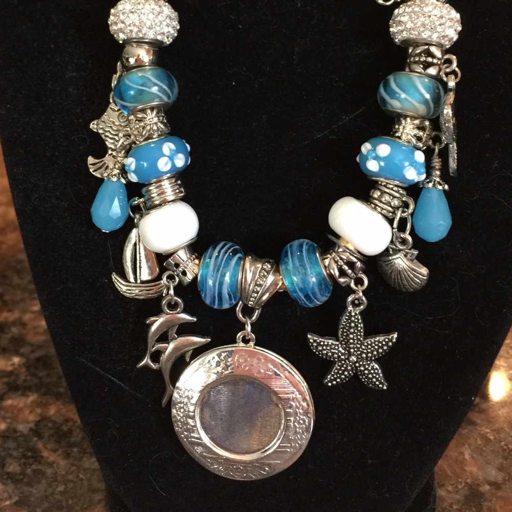 Necklace with Drop Charm and Beads