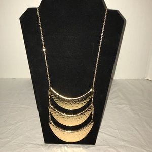 Hammered gold tone three tier necklace