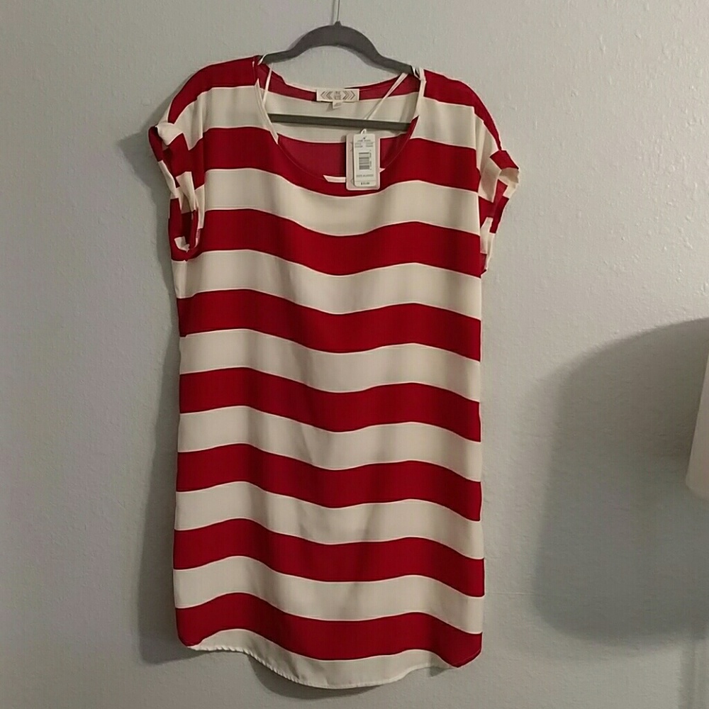 Red and cream shift dress