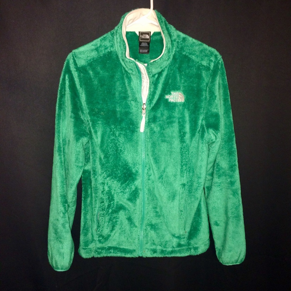 The North Face green fuzzy jacket