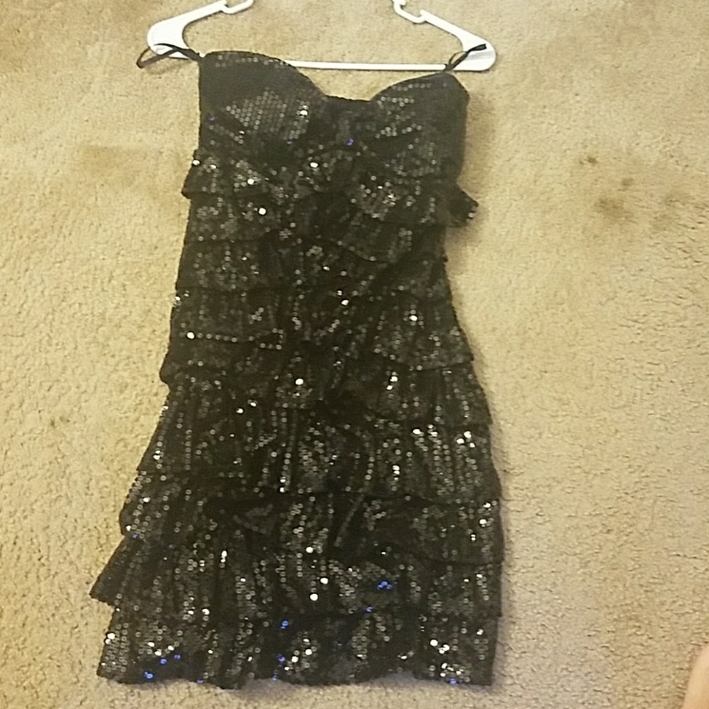 black sequin dress
