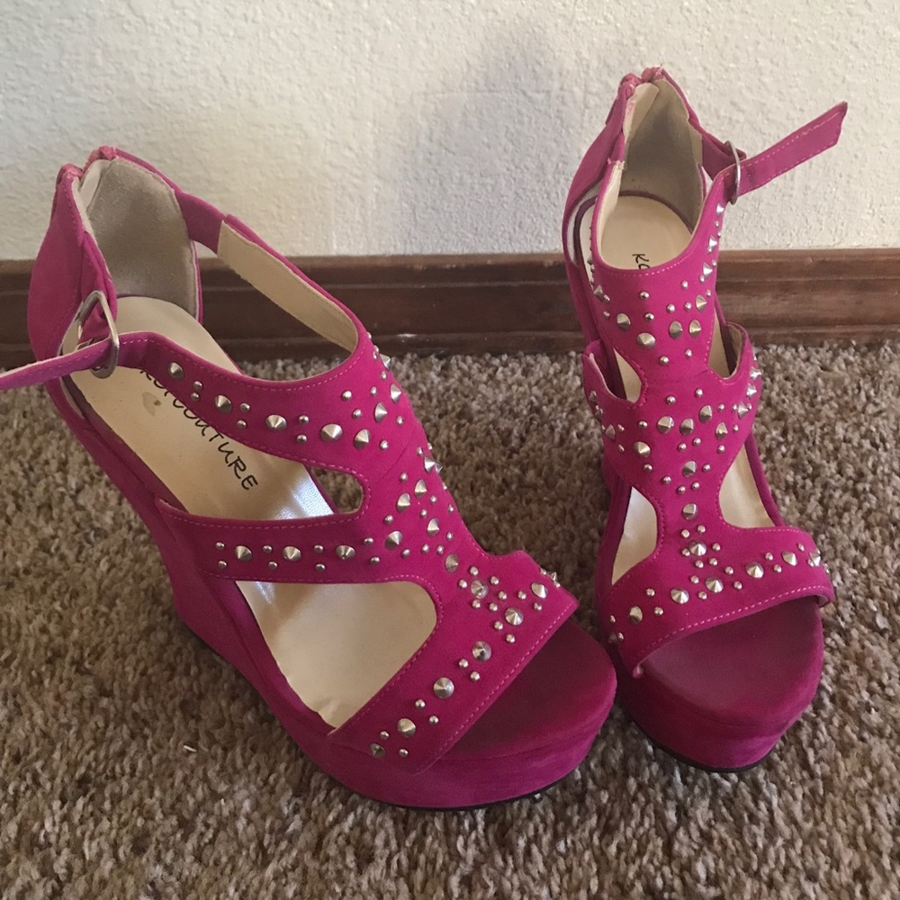 Pink Studded Wedges