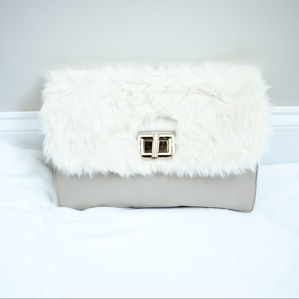 ALDO Faux Fur-Trimmed Vegan Leather Clutch/Bag