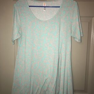 LulaRoe Perfect T (S) - Light Gray and Turquoise
