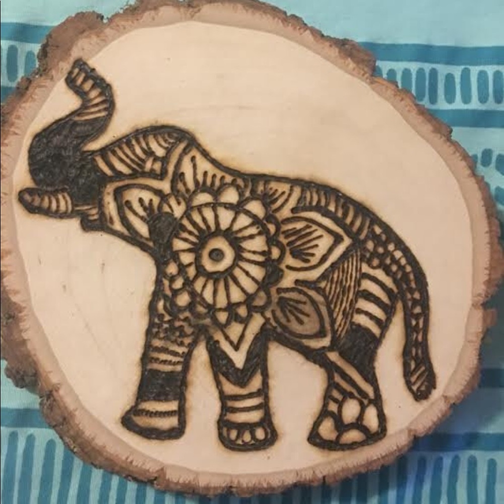 Hand made Wood Burned Elephant plaque