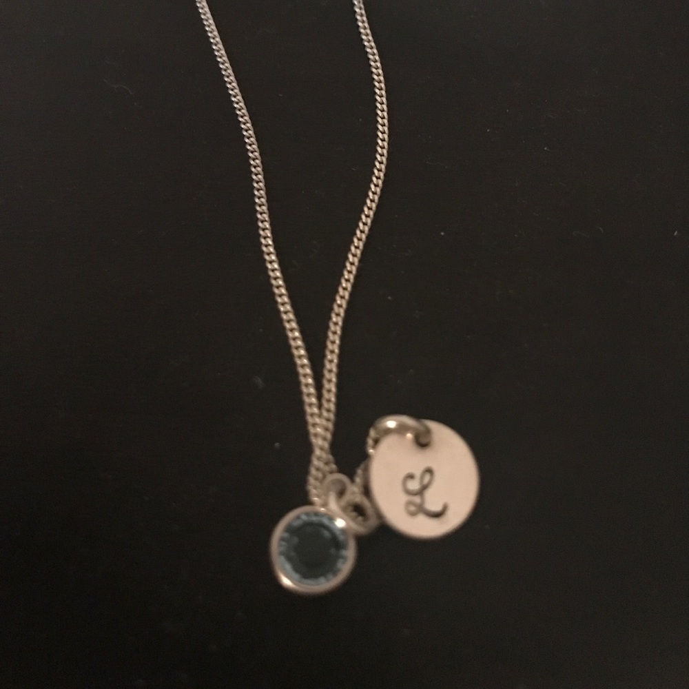 Aqua stone and L initial necklace