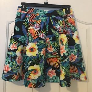 Black tropical floral skirt