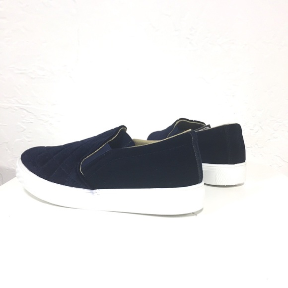 Navy Blue Sneakers Velvet Slip On Sneaker Flats - Picture 3 of 3