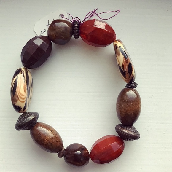 Handmade earth tone brown & red bead bracelet - Picture 1 of 5