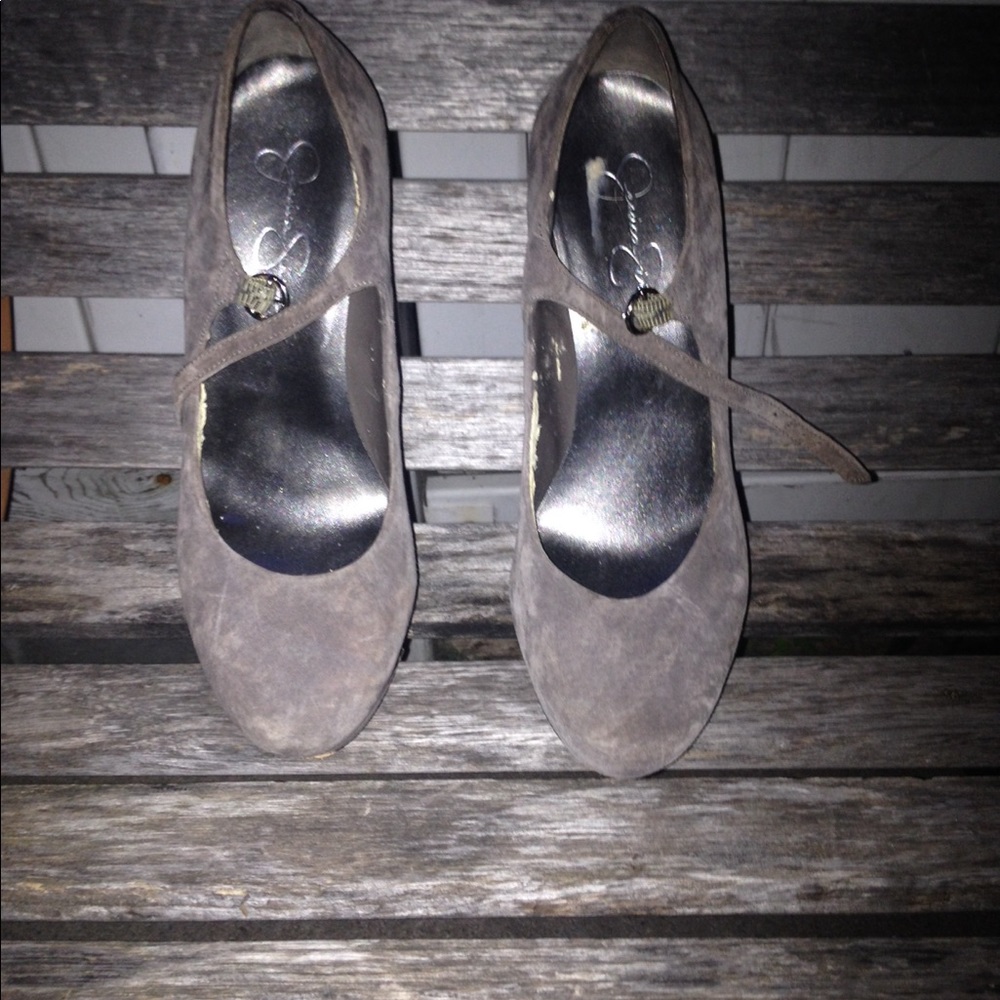 Jessica Simpsons Grey suede wedge heel