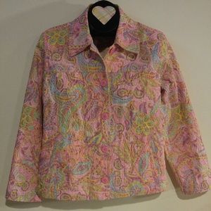 Textured pink paisley/floral shirt jacket.