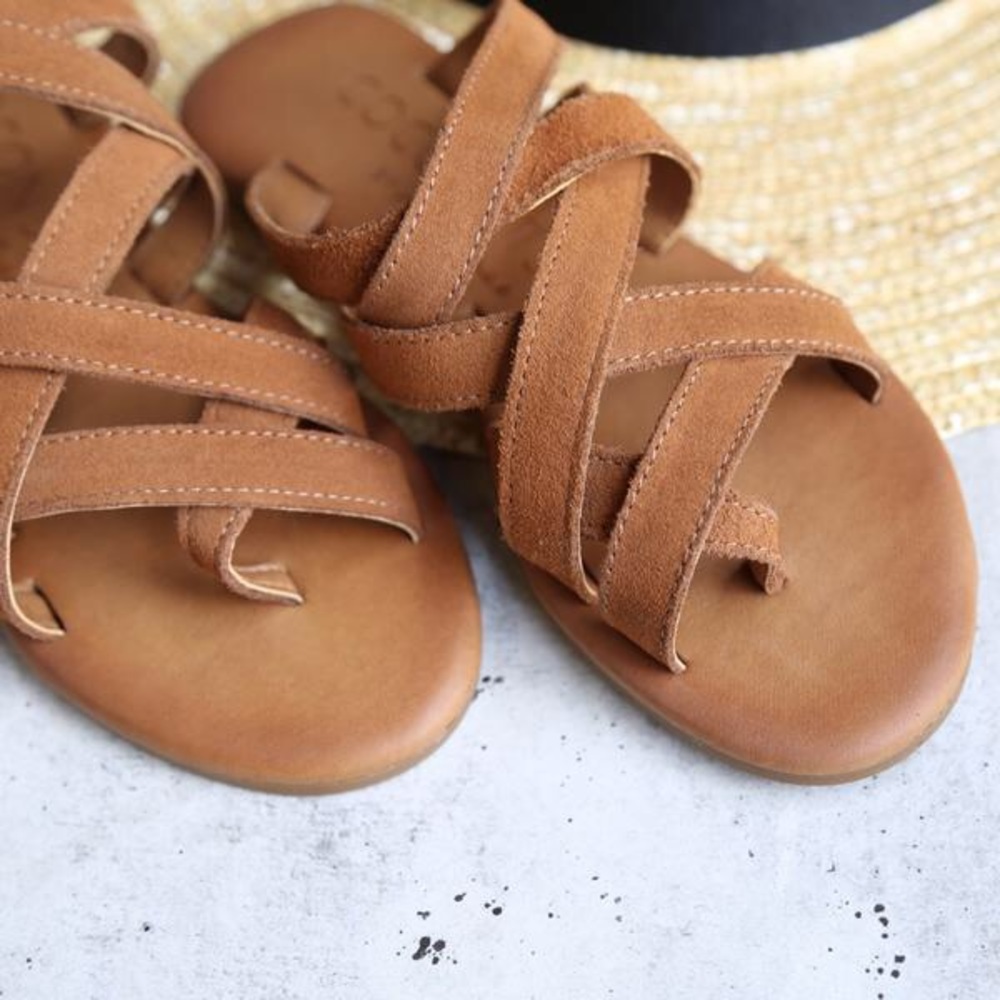 NIB Strappy Crisscross Toe Loop Slide Sandals - Picture 2 of 5