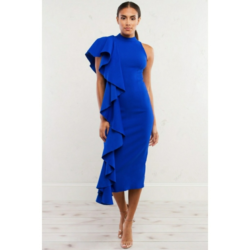 Blue ruffle dress small