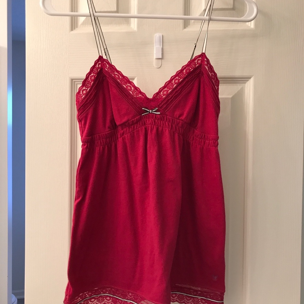 Pink lace trim tank
