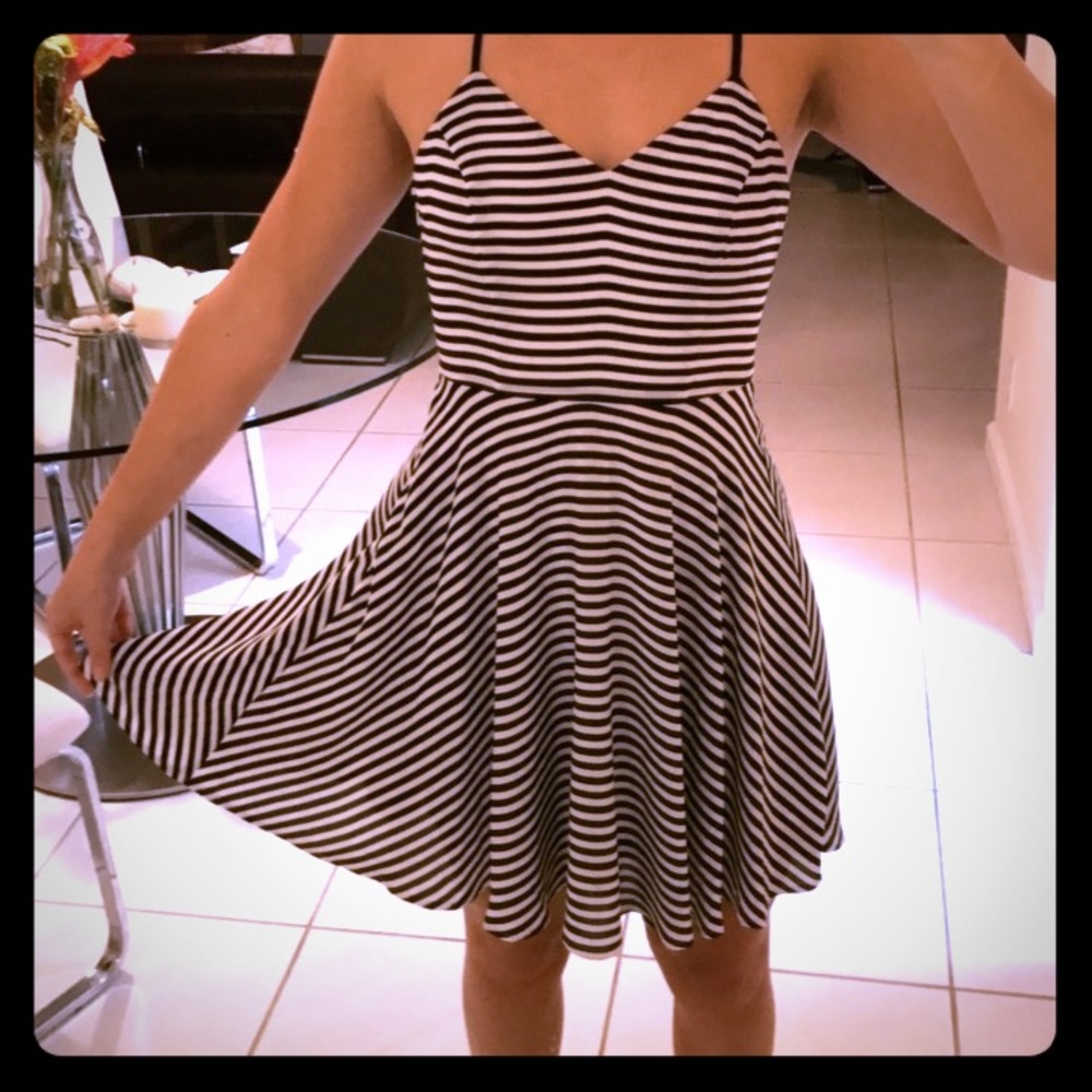 Express Black and White striped skater dress