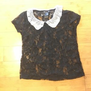 Black see through lace blouse