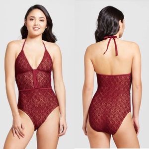 Women's Lace Halter One Piece Swimsuit. Color: