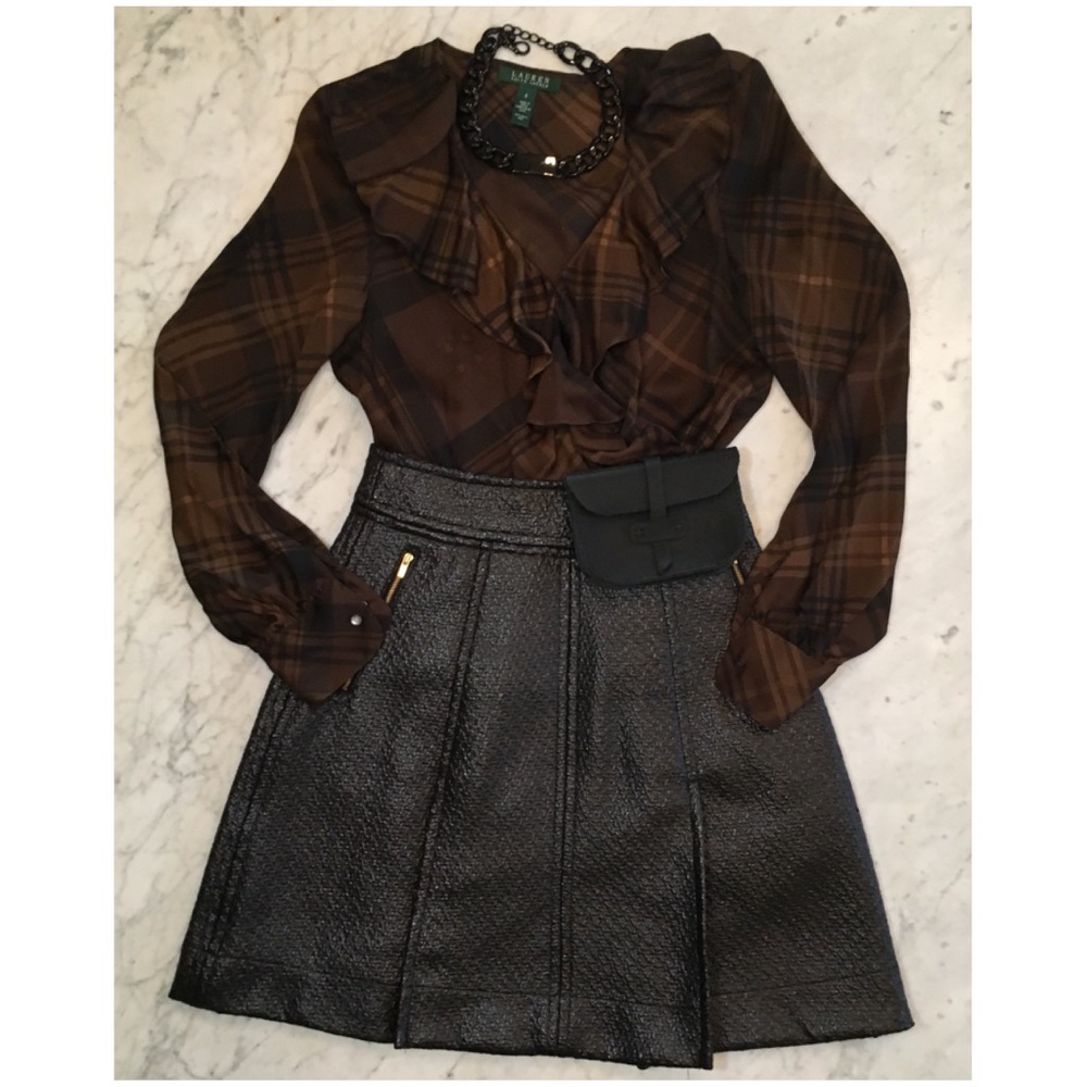 🍁Silk Ralph Lauren plaid ruffle wrap blouse sz 6