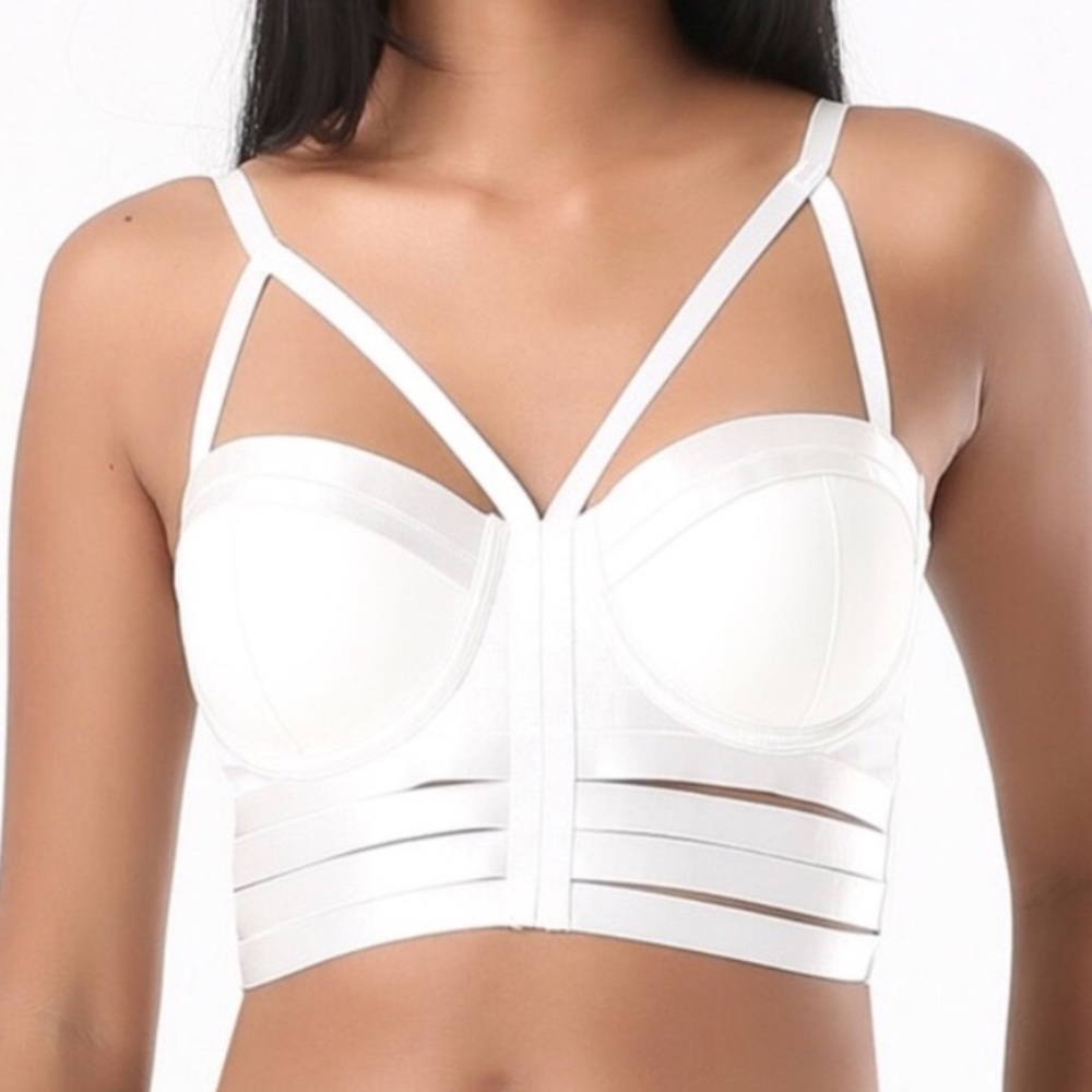 Bebe Bustier Crop Top in White
