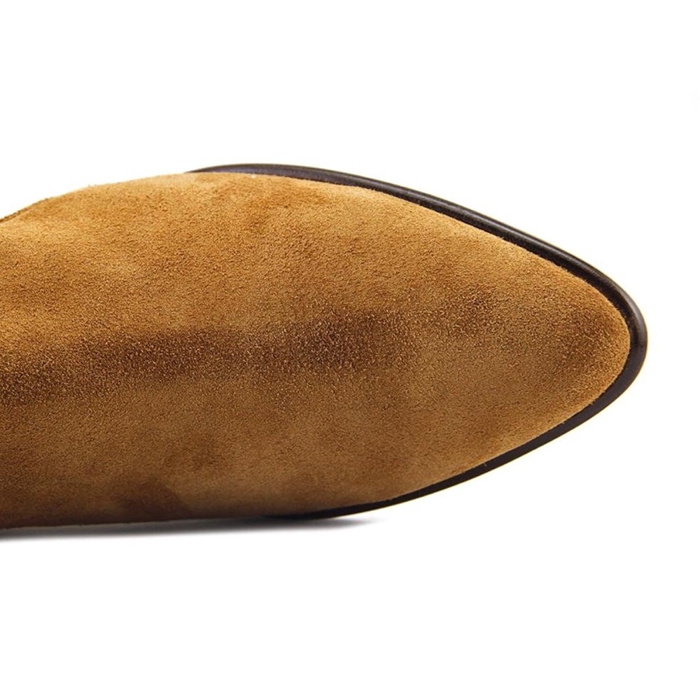 Genuine Distressed Suede Pointy Toe Ankle Booties - Picture 4 of 7