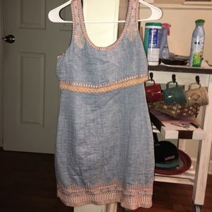 jean dress with orange embroidery