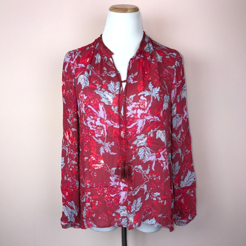 Lucky Brand Top Size S Red Peasant Semi Sheer - Picture 2 of 7