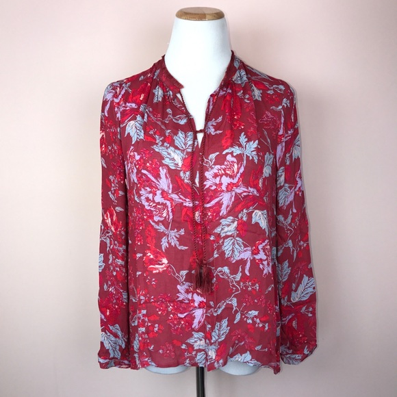 Lucky Brand Top Size S Red Peasant Semi Sheer - Picture 2 of 7