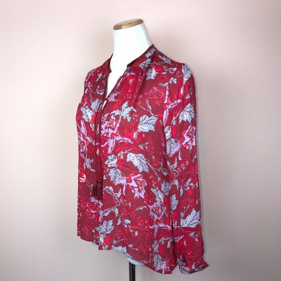 Lucky Brand Top Size S Red Peasant Semi Sheer - Picture 3 of 7