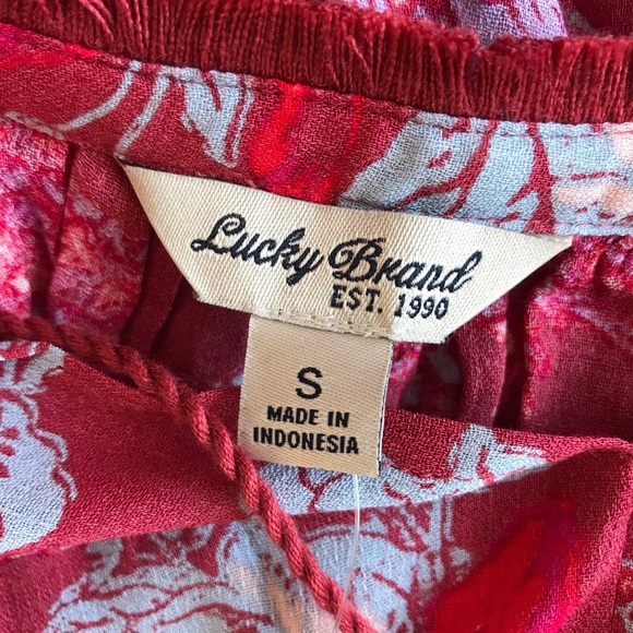 Lucky Brand Top Size S Red Peasant Semi Sheer - Picture 6 of 7