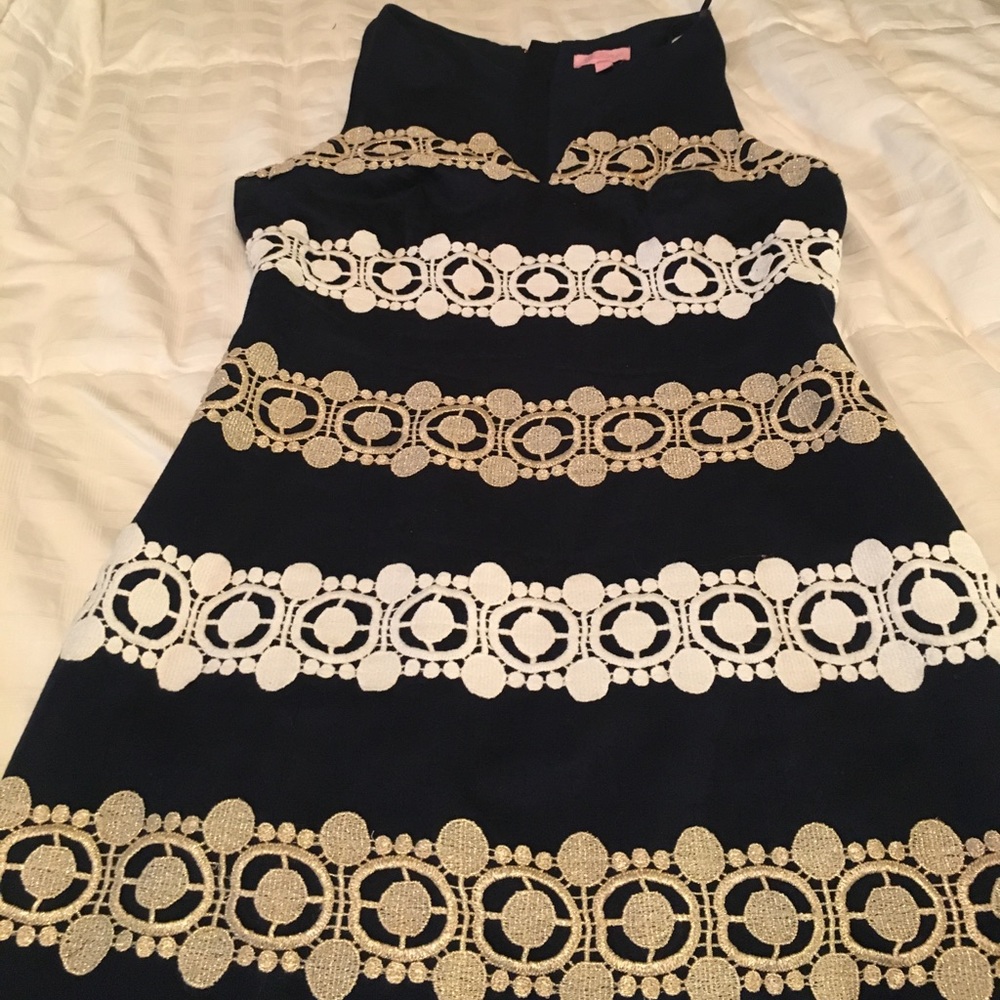 Navy, gold and white Lilly dress