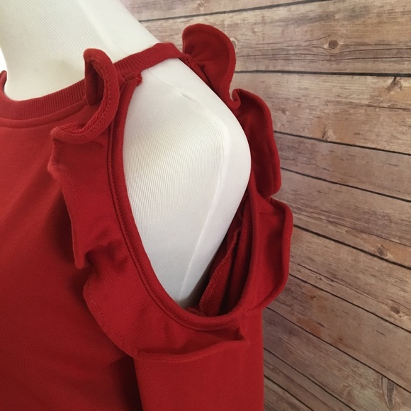 Ruffle Detail open shoulder crew neck sweatshirt - Picture 8 of 8